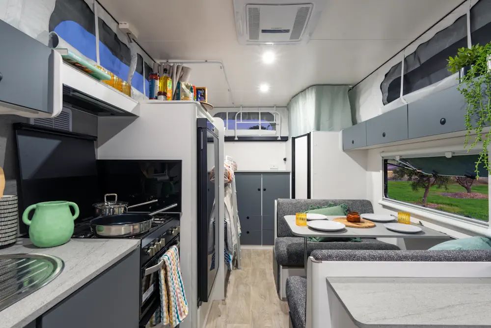 Jayco caravan interior kitchen and dining area