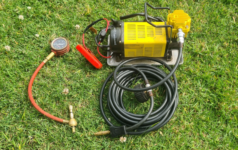 A portable compressor and tyre deflation kit are essential for any caravanning adventure