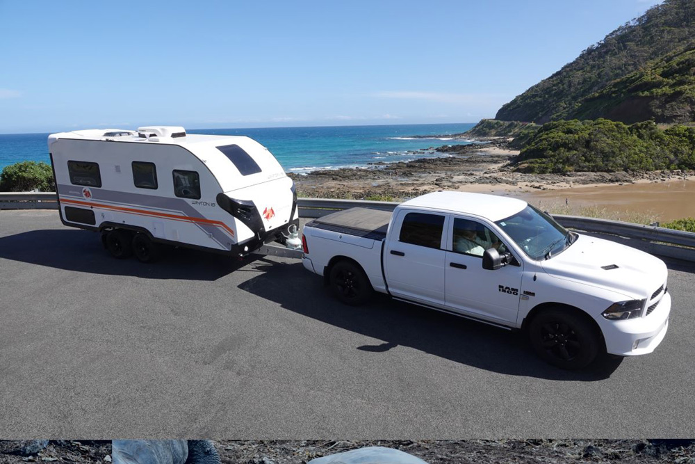 RAM truck towing a caravan